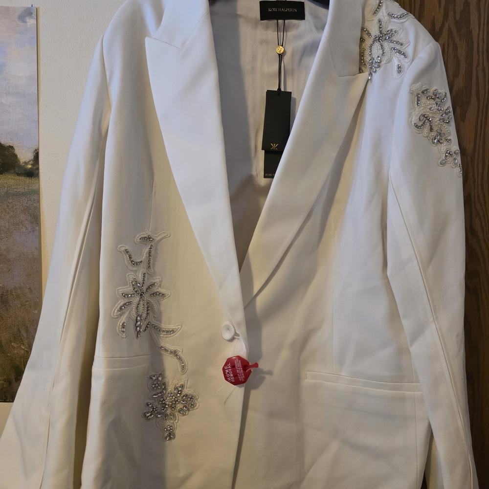 Kobi Halperin Lariz Ivory Blazer with Silver Embellishments